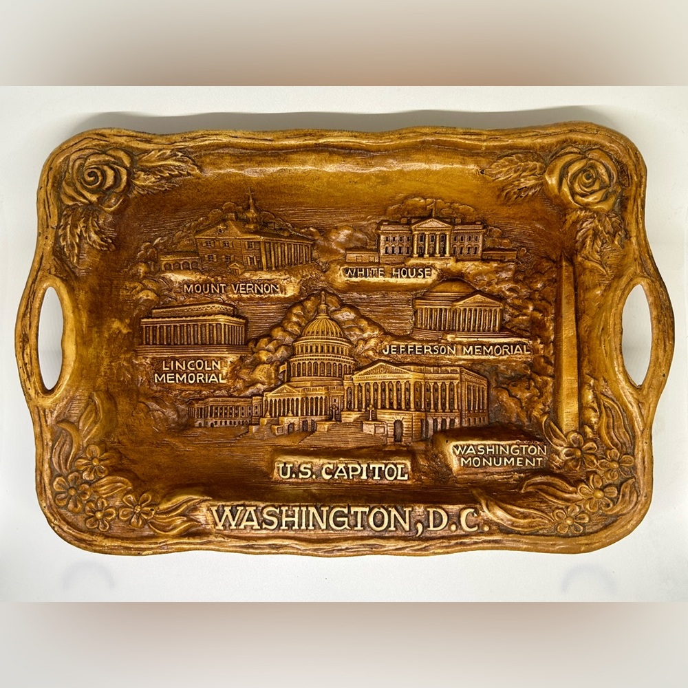 Vintage 70s Silberne Souvenir WASHINGTON Resin Tray